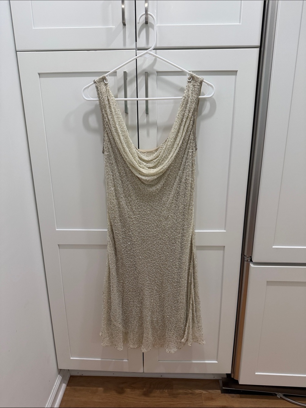 Stenay Ivory Beaded Cowl-Back Evening Dress